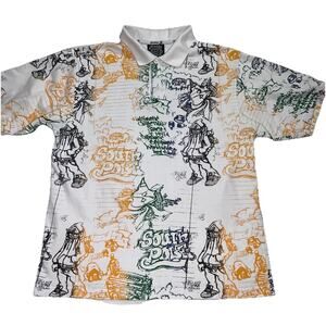 Southpole Polo Shirt Men’s Size Large White Graffiti AOP Hip Hop 90s Y2K Vintage